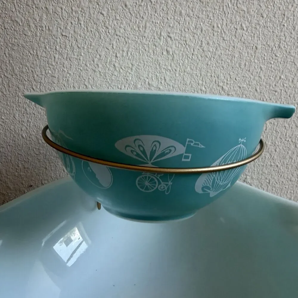 2 Vintage 1958 Pyrex Cinderella Hot Air Balloons Turquoise Batter Bowls